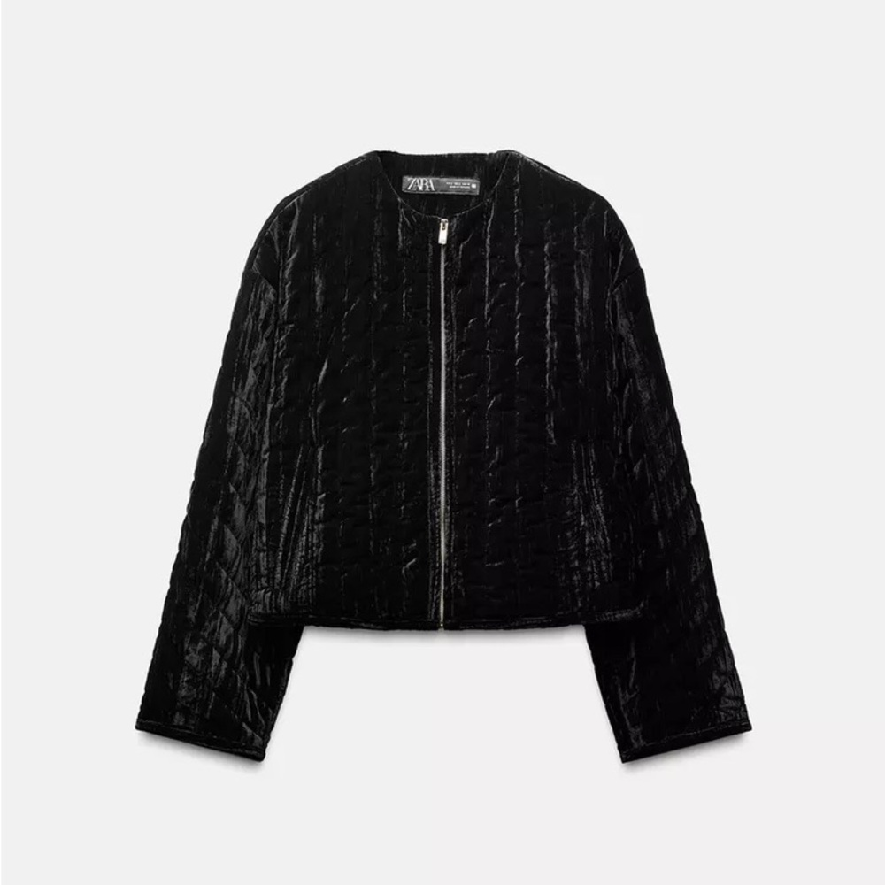 NEW Zara Quilted Velvet Jacket in Black - XL